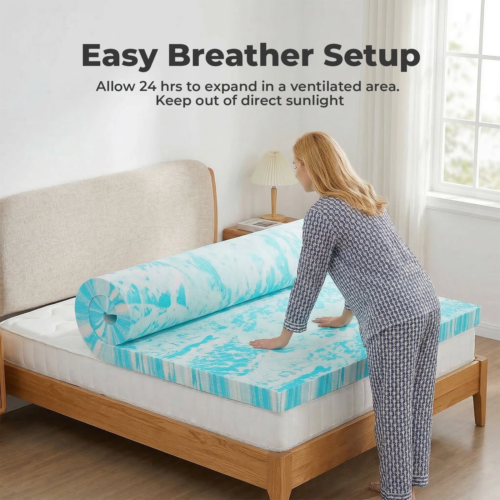 Alvantor 2/3 Inch Cooling Gel Memory Foam Mattress Topper for Back Pain Relief,2 Inches,Queen