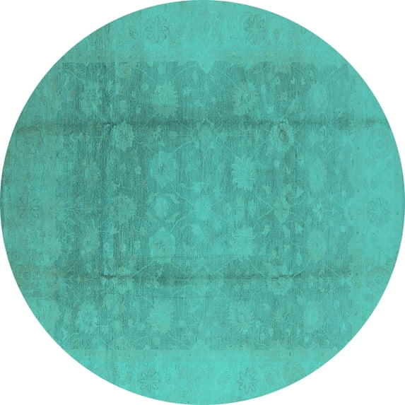 Ahgly Company Machine Washable Indoor Round Oriental Turquoise Blue Industrial Area Rugs, 5' Round