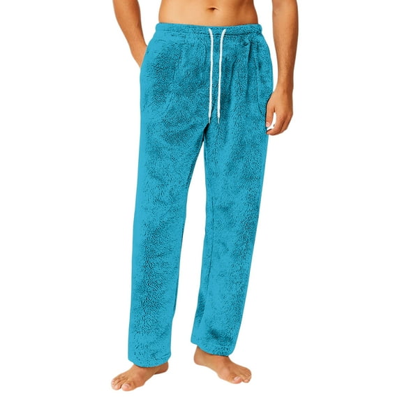 Homeyce Mens Pajamas Pants Flannel Fleece Solid Color Pajama Pants Fluffy Soft Warm Relaxed Fit Sleep Pant Wide Leg Drawstring Sleep & Lounge Pants with Pockets,Blue L