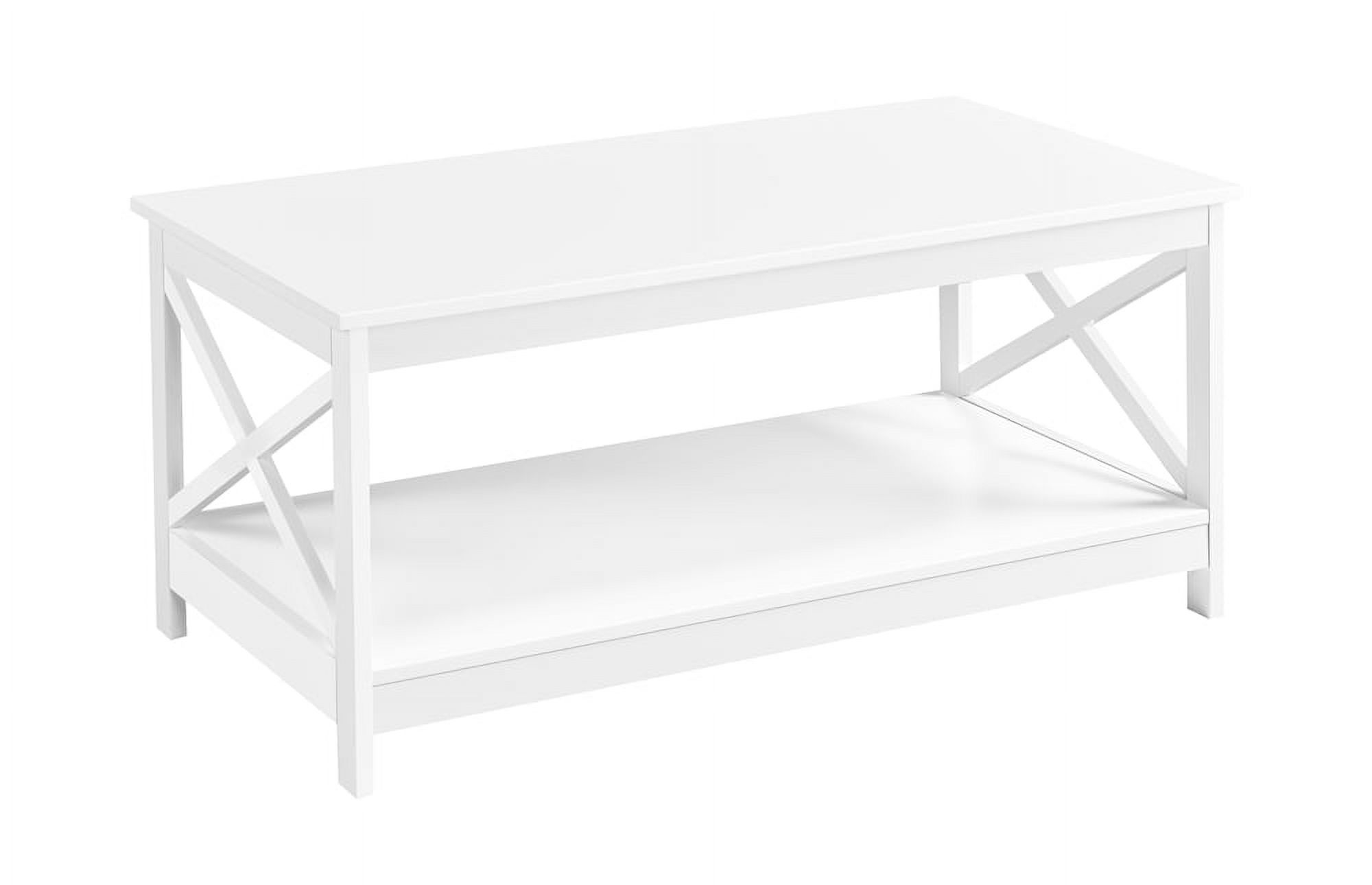 Alden Design  39.5 in 2-Tier Wood x Design Coffee Table with Storage Shelf for Living Room, White