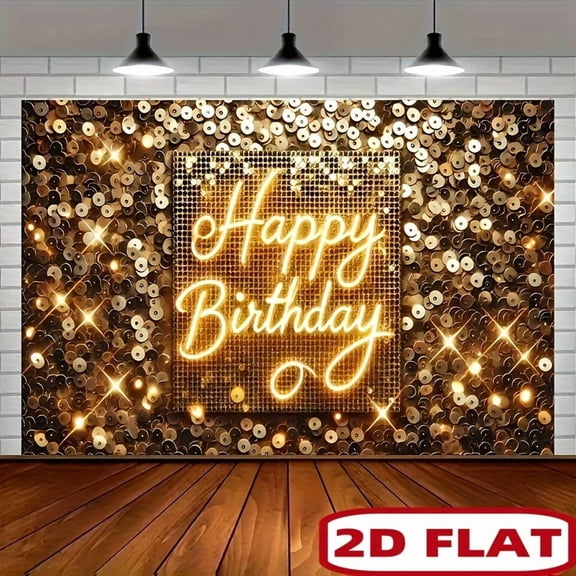 Golden Sparkle Happy Birthday Backdrop Glittery Golden Sequins Birthday Photography Background for Women Girls 16th 20th 30th Birthday Party Decorations Banner Supplies Photo Booth Props
