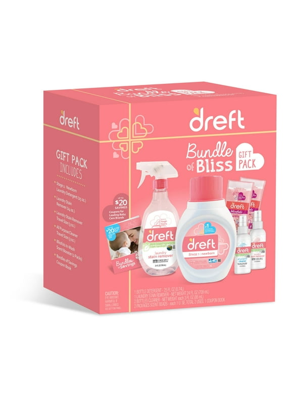 Dreft Bundle of Bliss Gift Set with Baby Laundry Detergent and Stain Remover Essentials, 7 Pieces