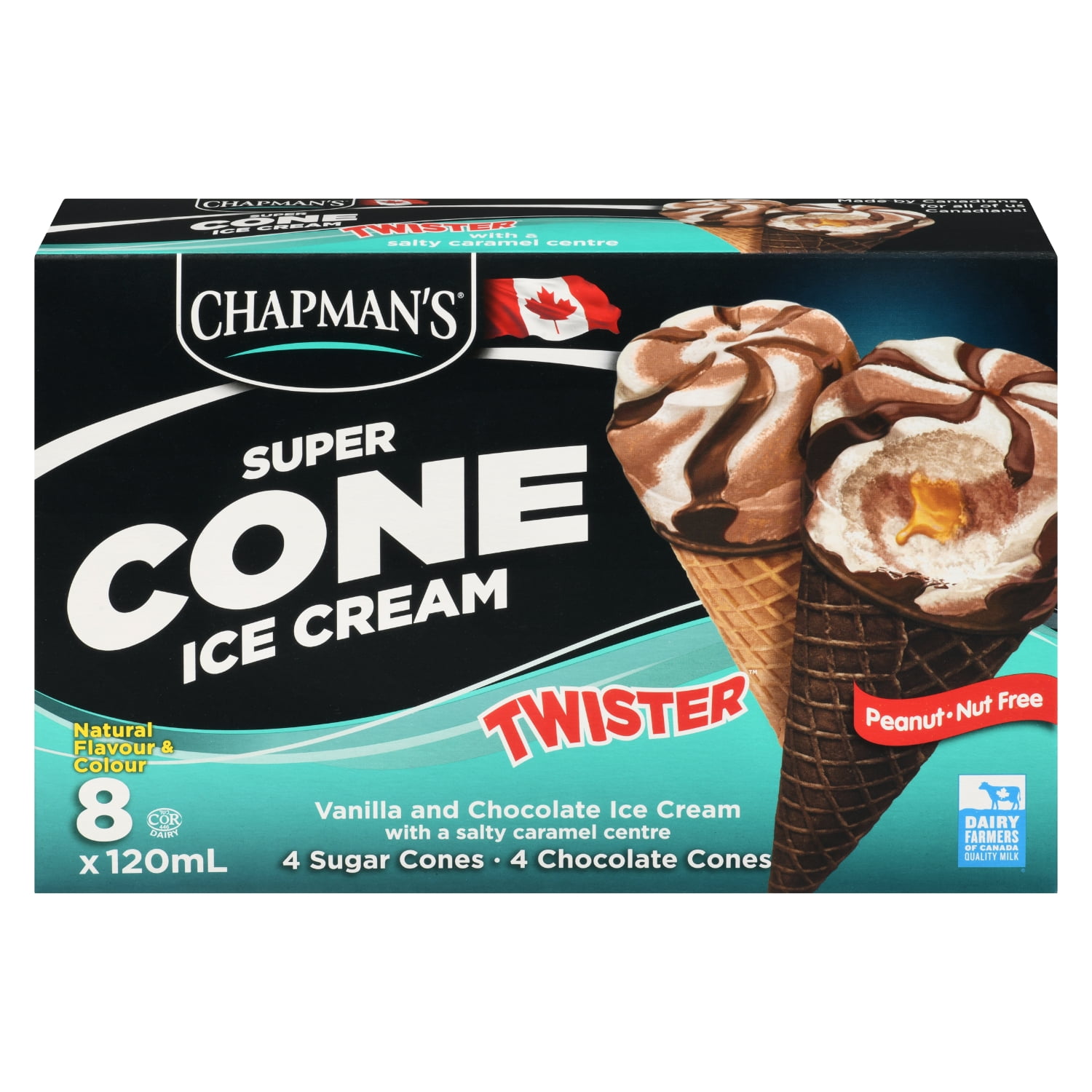 Chapman's Super Cone Twister - Vanilla and Chocolate Ice Cream with a salty caramel centre, in a Box., CHAP SALTY CAR TWISTER