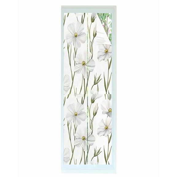 Window Privacy Film White Floral Stained Glass Window Film Decorative Sun Block Window Cover Garden Floral Seasonal Botanical Blooms Window Clings Static Adhesive Sticker for Bathroom 29.5"x118"