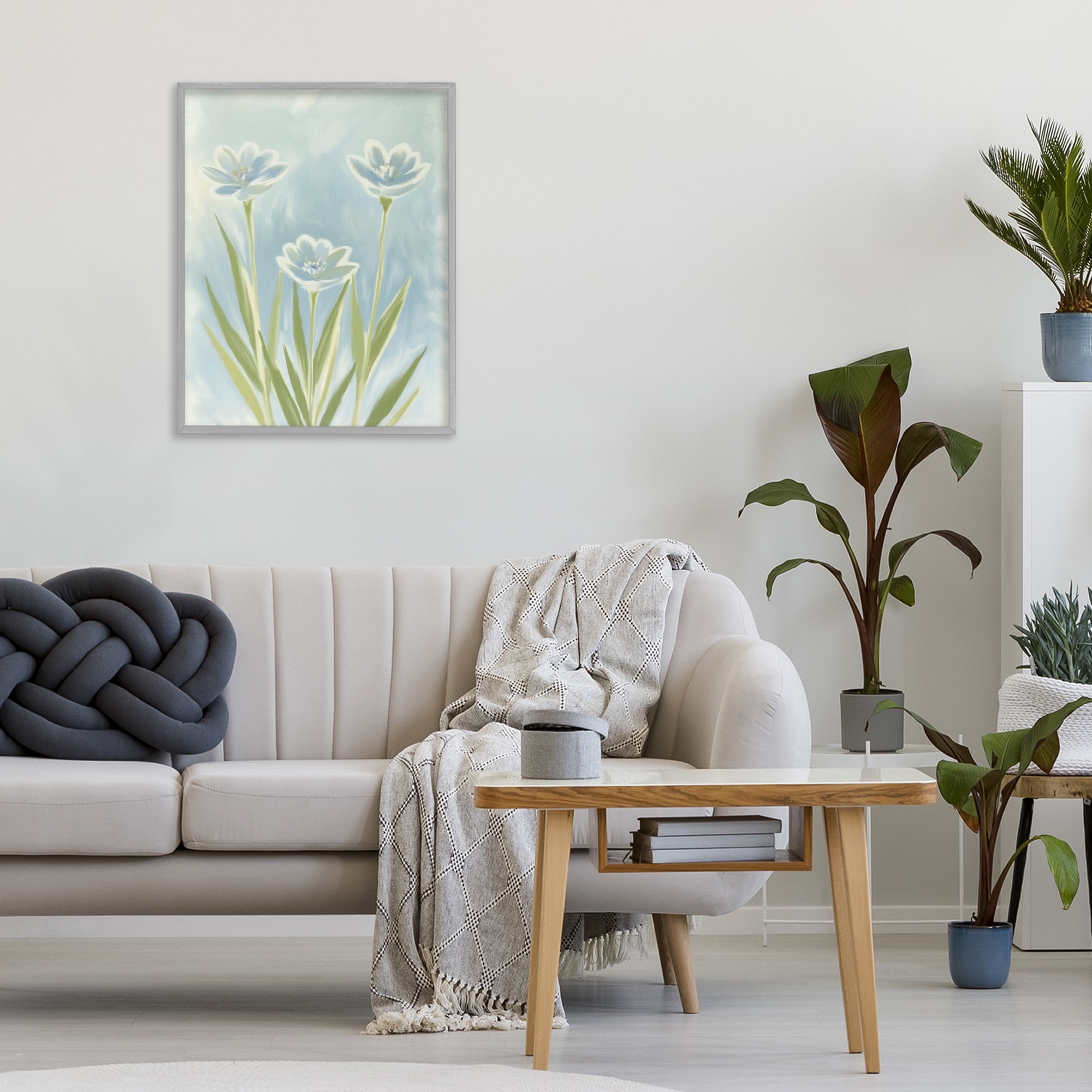 Stupell Industries Three Blue Petals Gray Framed Giclee Art, design by Kim Allen