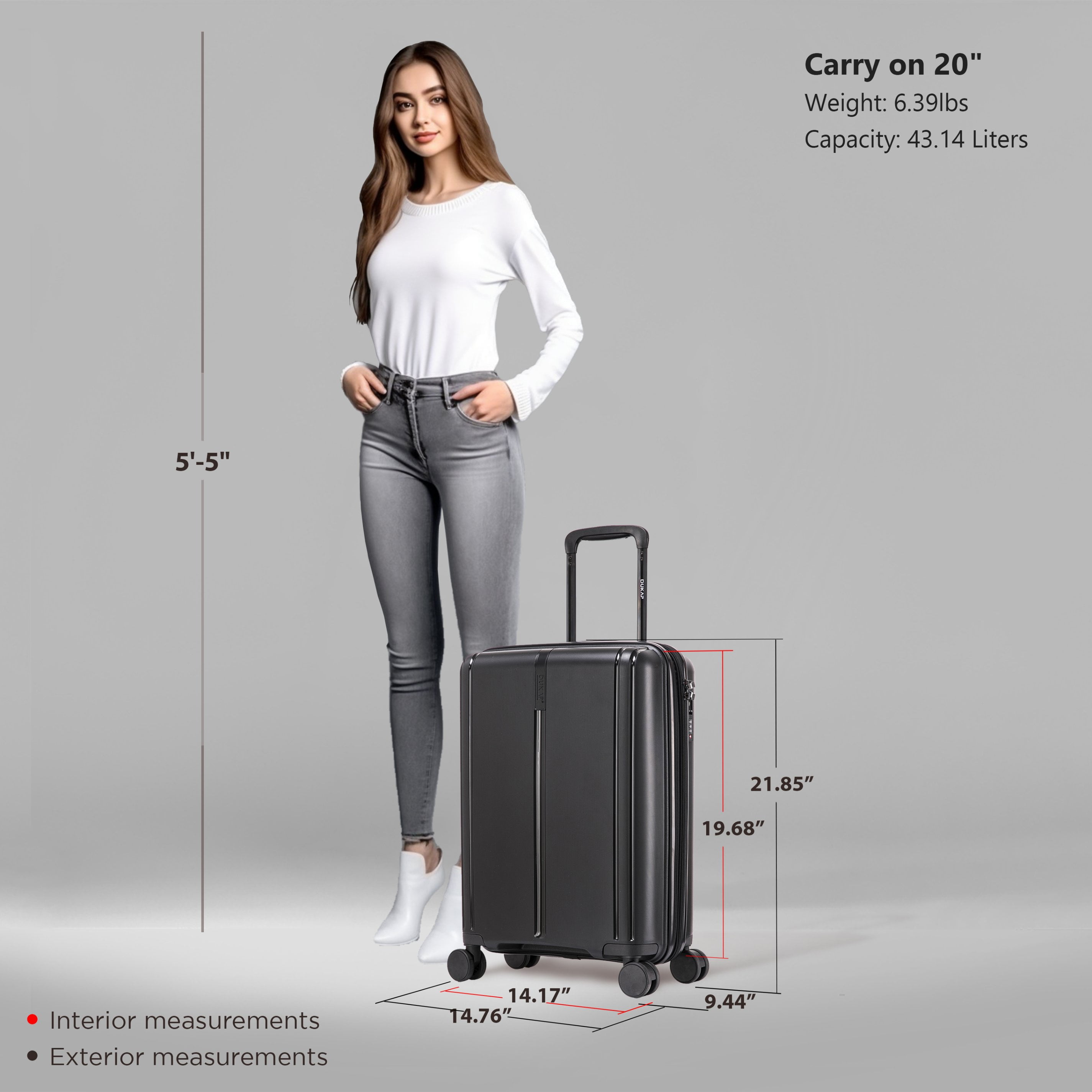DUKAP Crypto 20" Hardside Lightweight Luggage with Spinner Wheels, Handle and Trolley, Black