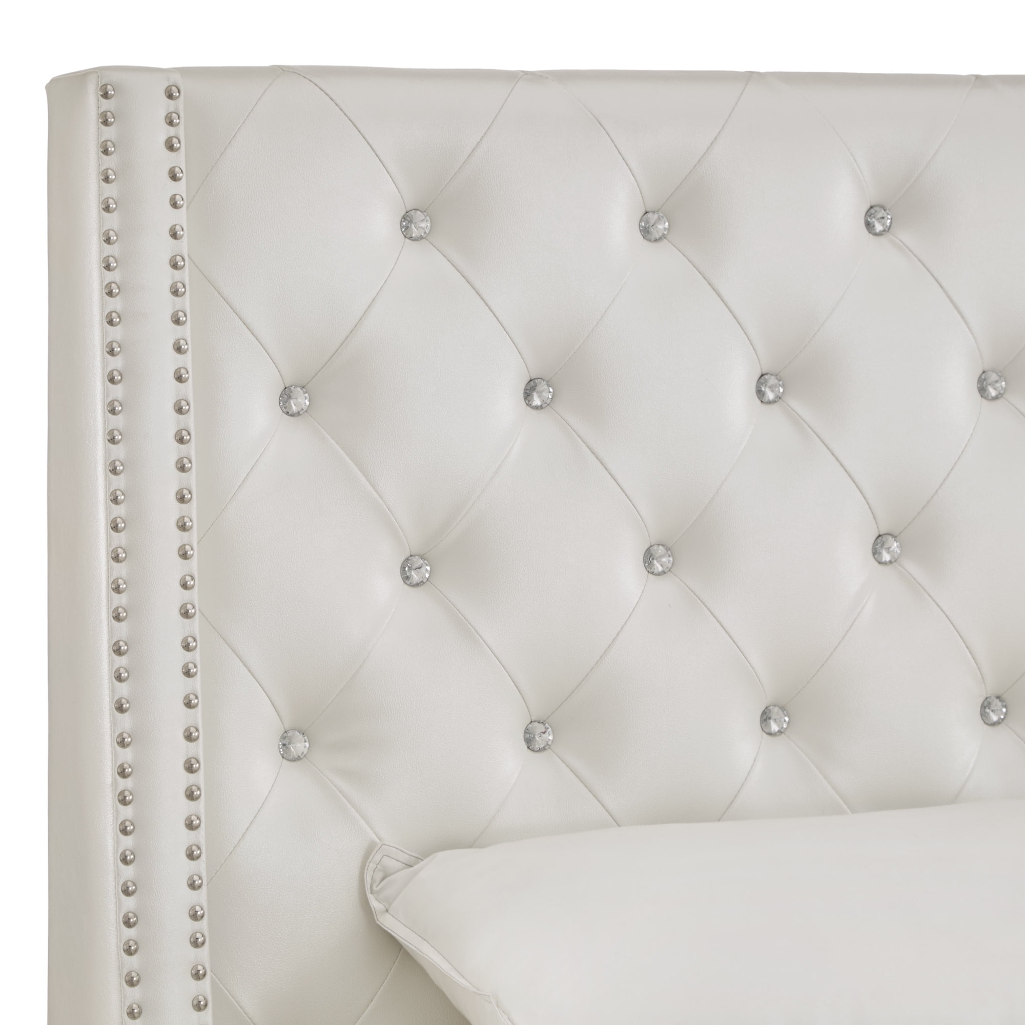 Castle Place Upholstered Tufted Headboard, Light Grey Velvet, Queen 