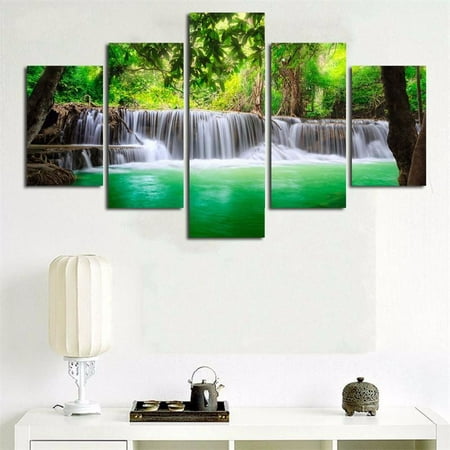 Meigar 5 Panels No Framed Waterfall Canvas Wall Decor Painting Modern Canvas Print Artwork Wall Art Living Room Dining Room Home