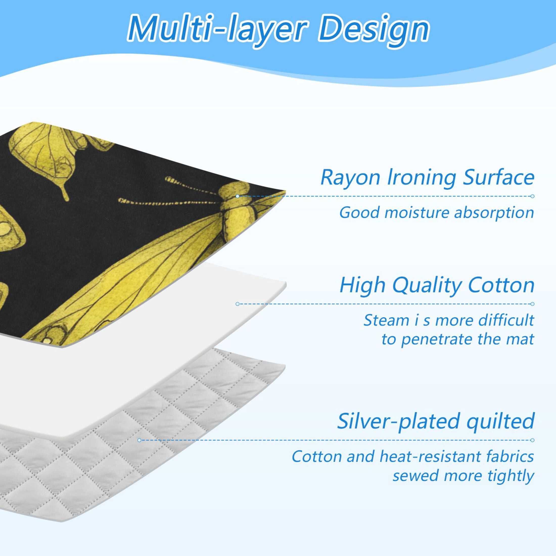 Yellow Butterflies on Black Ironing Mat Blanket for Table Top Travel Portable Ironing Board Pad 47.2x27.6 Inch