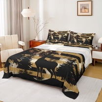 Manfei Reindeer Elk Print Queen Sheet Sets for Adult, Vintage American Flag Flat Sheet, Wildlife Animal Queen Fitted Sheet, Microfiber Bedroom Decor, 4pcs