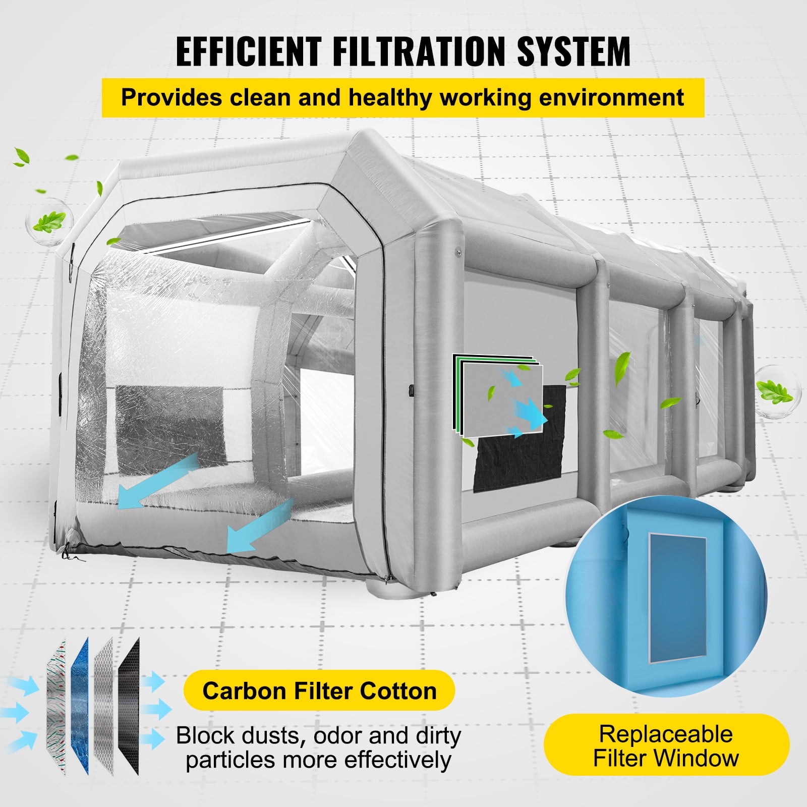 VEVOR Inflatable Paint Booth, 39.4x16.4x13.1 ft Spray Paint Booth, with 2 Powerful Blowers, Inflatable Spray Booth with Air Filter System, Car Paint Booth for Car Parking Tent Workstation, Blue