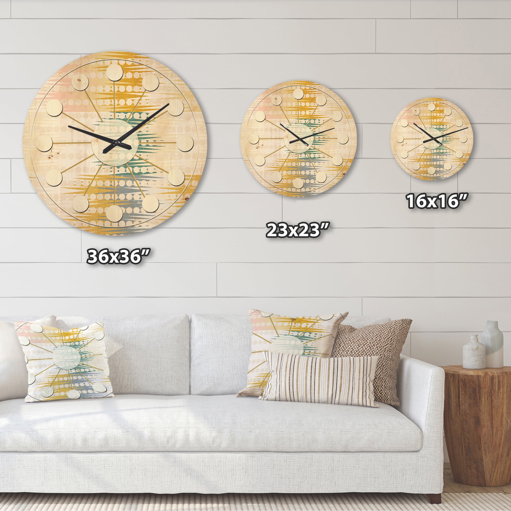 Designart 'Abstract Retro Design VIII' Mid-Century Modern Wood Wall Clock