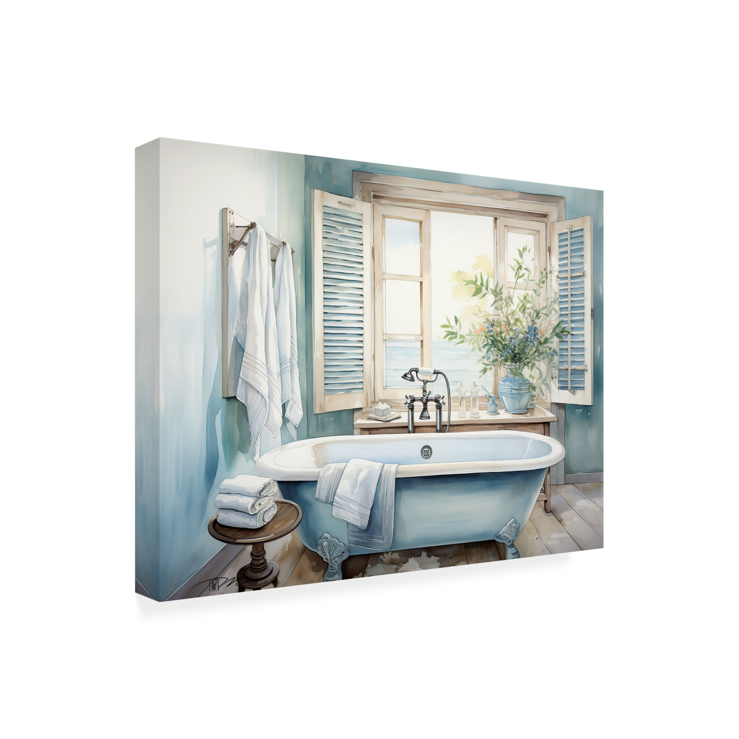 Canvas Wall Art - Momart 'Blue Bathtub' Wall Art for Living Room, Bedroom, or Office DÃ©cor by Trademark Fine Art - 32 x 24 Inches