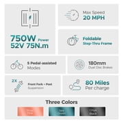 ENGWE L20 2.0 Electric Bike for Adults,7 Speed 750W E-bike 52V 13Ah Removable Battery,20×3.0 Tire UL2849 2pcs Green