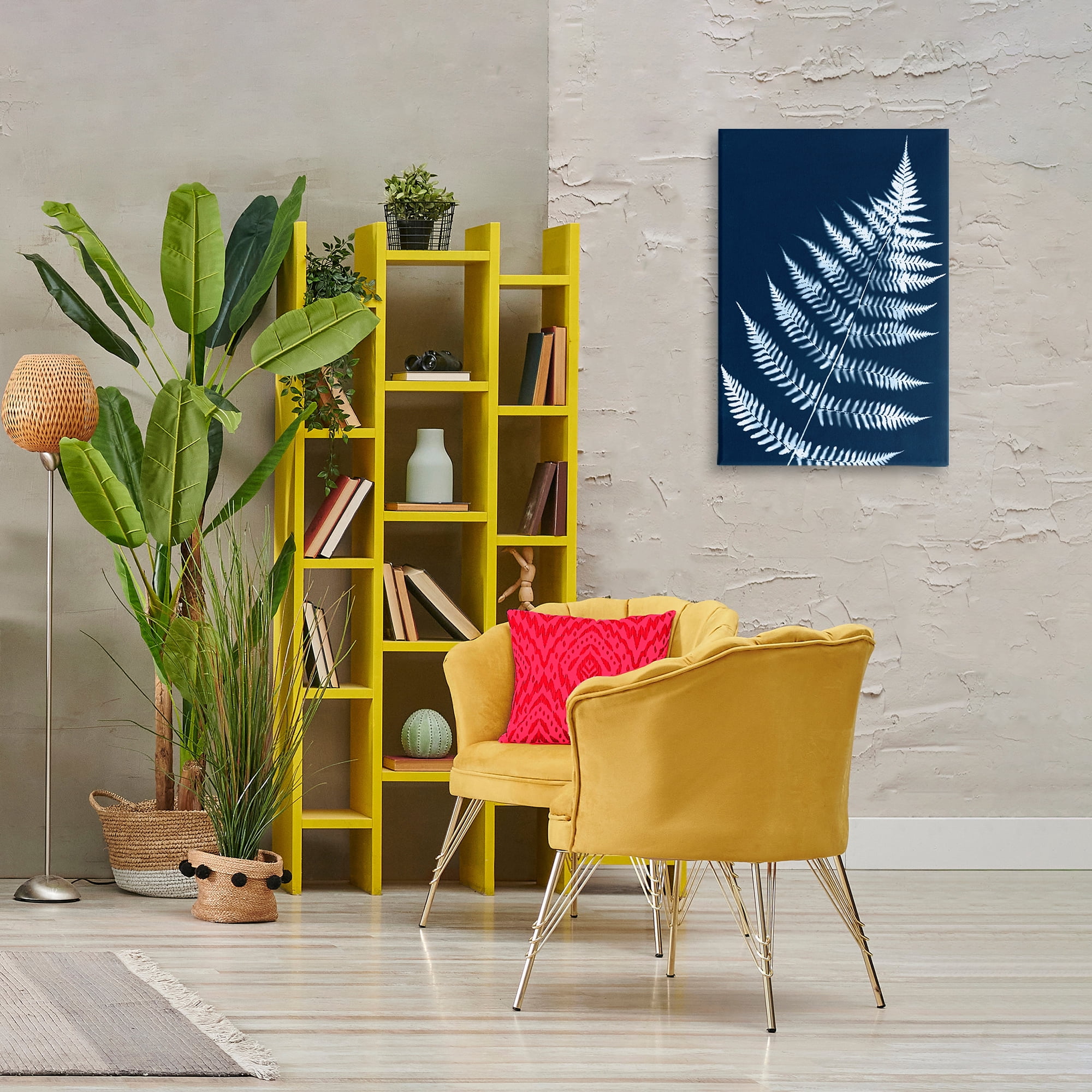 Stupell Industries Blue Fern Impression Botanical & Floral Painting Gallery Wrapped Canvas Art Print Wall Art, 20 x 30