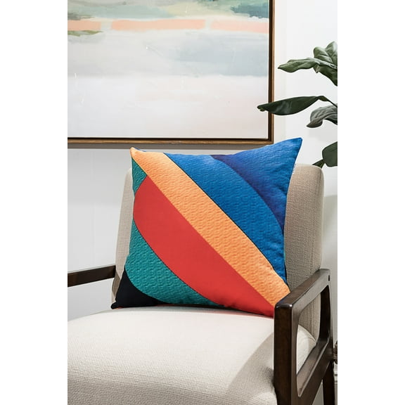 Ada Home Decor Decorative Square Throw Pillow, 18" x 18", Colorful Diagonal Stripes Printed