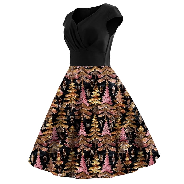 Viikei Summer Dresses for Women Plus Size,Casual T-Shirt Short Sleeve  Dress,Ladies' Style Slim Christmas Printed Short Sleeved Round Neck Dress  Black ...