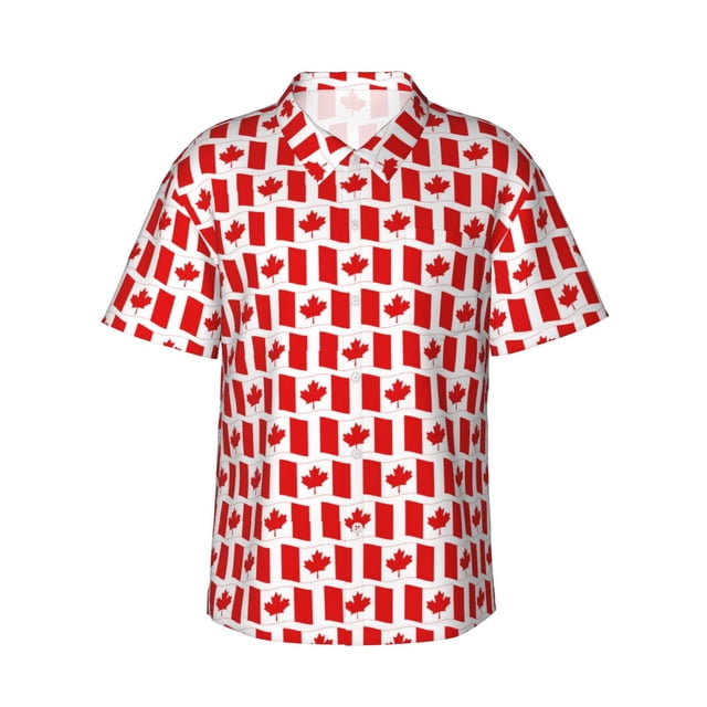 Fotbe Canada Camisa Hawaiana para Hombre Unisex – Camisa Casual de Verano con Botones de Manga Corta de Algodón y Lino,3X-Large