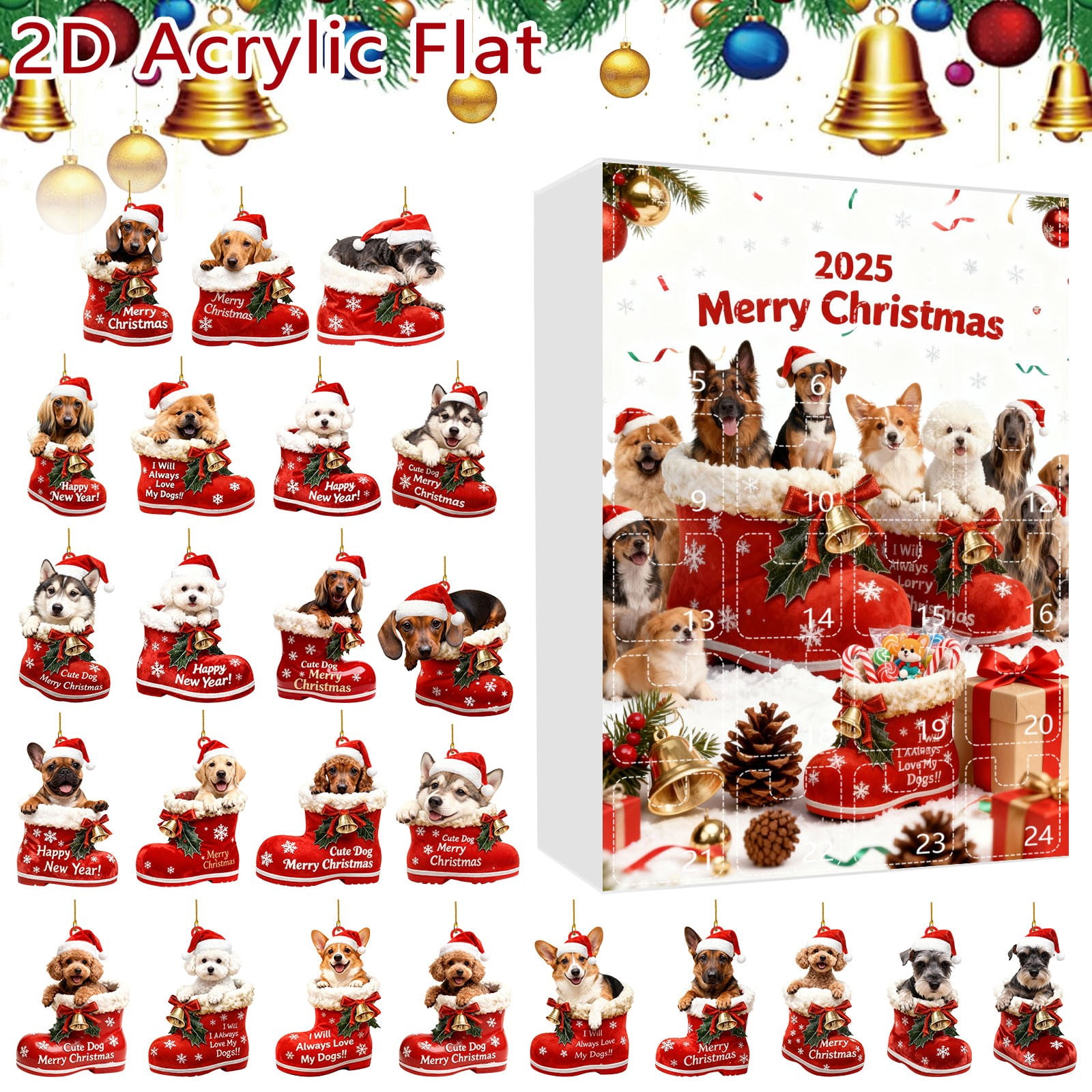 2025 Advent Calendar Set Featuring 24 Flat 2D Boots With Realistic