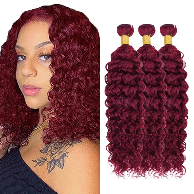 Hair Bundles Ladrxadr Burgundy Water Wave 99J 35-35-35 cm 300 g