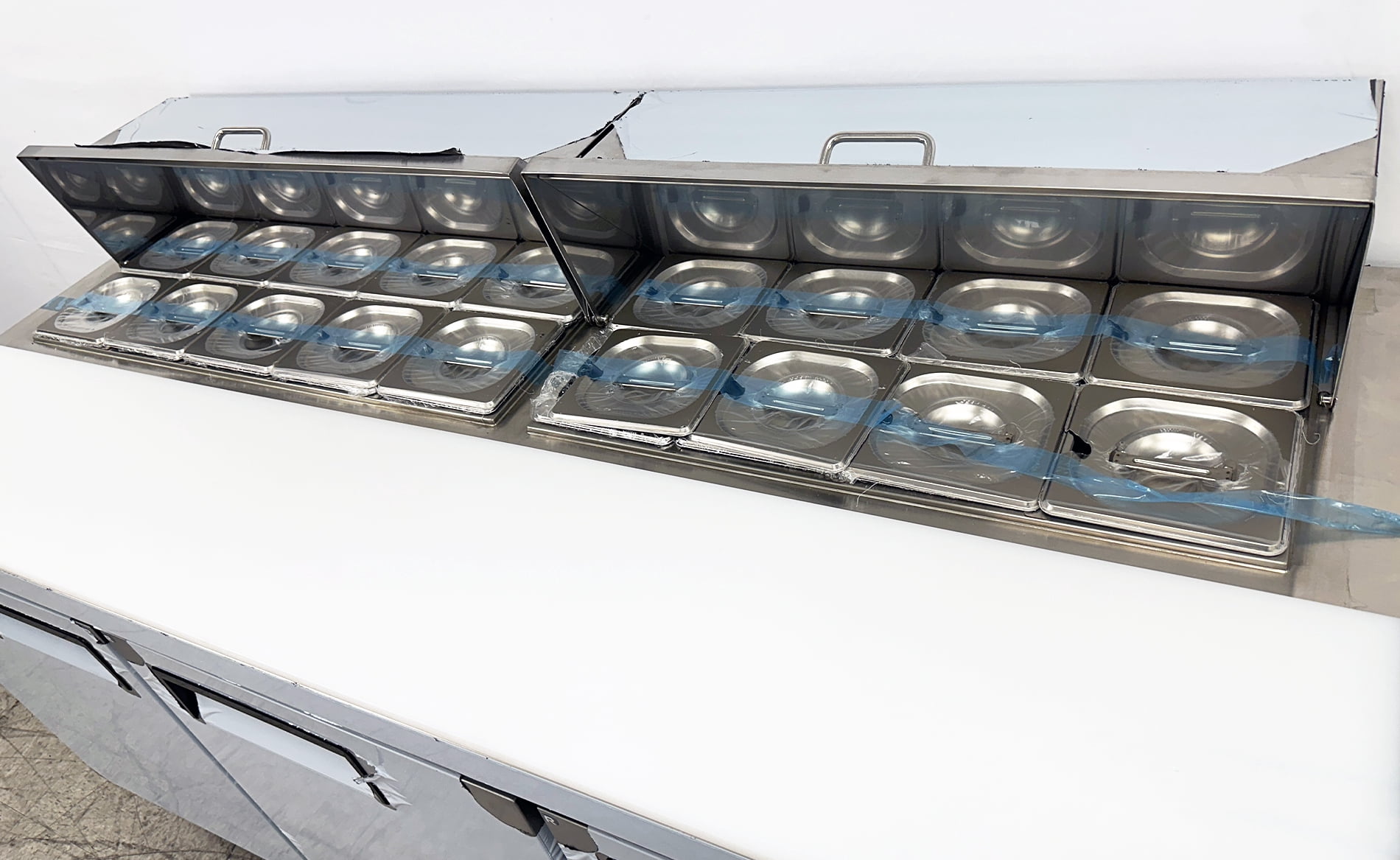 72" Mega Top Sandwich Prep Table Refrigerator, 3-Door NSF Commercial Refrigerated Prep Station, Refrigerated Prep Refrigerator
