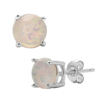 Pori Jewelers Sterling Silver White Ethopian Opal Stud Earrings