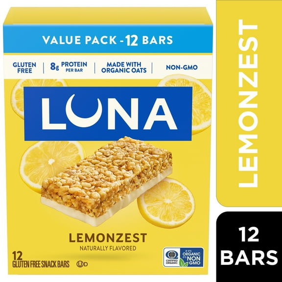 LUNA LemonZest Flavor Gluten Free Snack Bars, Protein Bars, Value Pack, 12ct
