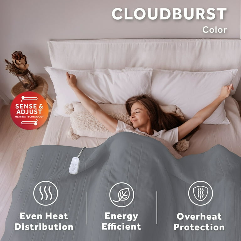 Sunbeam Electric Heated Bed Blanket Gray Soft Brushed Fleece 12