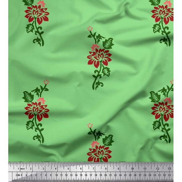 Soimoi Tissu Poly Georgette Feuilles et Imprimé Floral en Blocs, Vendu au Yard, 42 Pouces de Large
