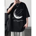 thumbnail image 1 of Camiseta gráfica espacial para hombre - 100 % algodón, suave y elástica, corte holgado, cuello redondo con estampado de luna y estrellas, ideal para uso informal de verano - Manga corta, lavable a máq, 1 of 6