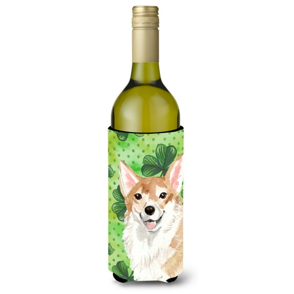 Carolines Treasures BB9554LITERK Corgi St. Patricks Wine Bottle Beverge Insulator Hugger  Wine Bottle multicolor