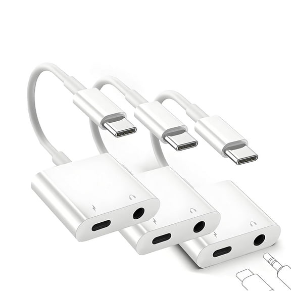 GEONAV 3-Pack USB C to 3.5mm Headphone and Charger Adapter, 2-in-1 Type C to Aux Jack Dongle Cable Cord with PD Fast Charging for iPhone 16 Pro/15 Pro Max, iPad Pro, Galaxy S24/S23/S22/S21/S20,Pixel