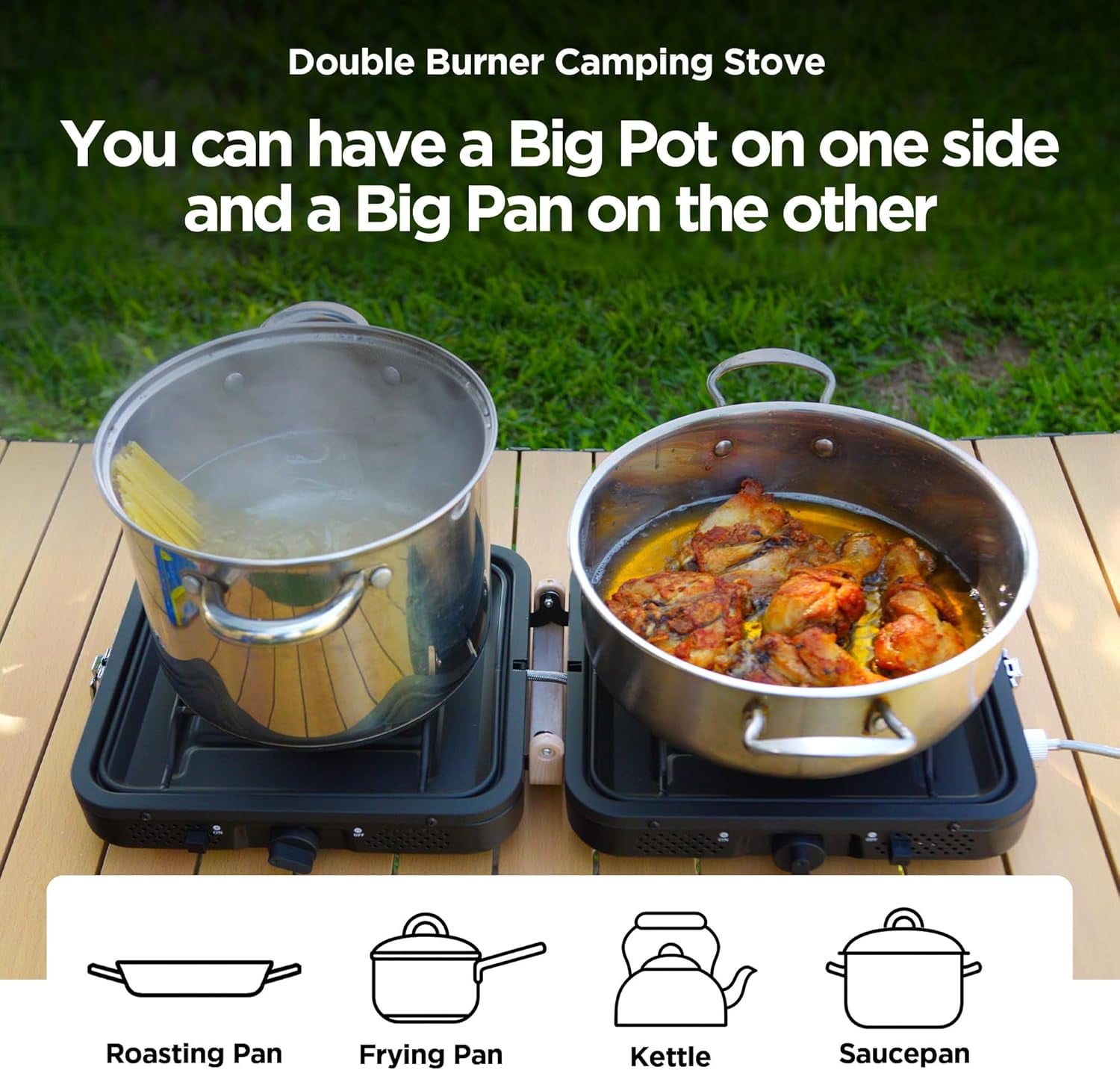 Propane Gas Stove, 17500 BTU, 2 Burner Folding Portable Camping Stove with Carrying Bag, Built to Last, Camp Stove for Camping, Car Travel, Yard Parties, Outdoor Cooking, Backpacking Grill Propane