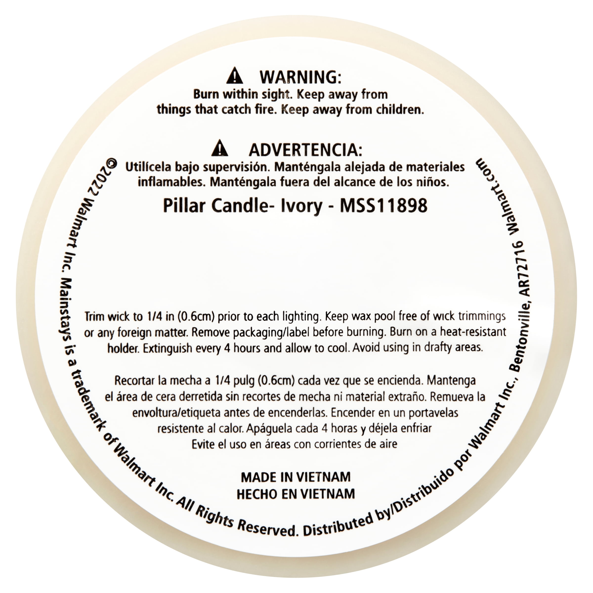 Mainstays Unscented Pillar Candle, 2.5 x 2.8 inches, Ivory