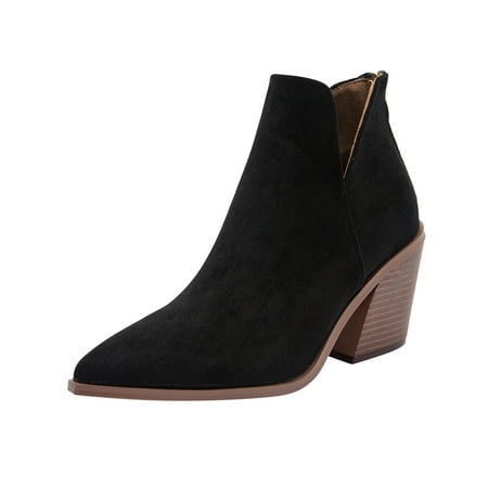

Hvyes Women High Heel Bootie Winter Warm Snake Pattern Lightweight Slip On Pointed Toe Casual Solid Color Ankle Boots Black Boots women size 9.5