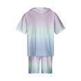 thumbnail image 2 of Odeerbi Kids Two-piece Set Sister Brother Matching Outfits Toddler Boys Girls Summer Outfits Children Gradient Printed Hooded T-shirt Shorts Set Two Piece Set Purple - Girls, 2 of 7
