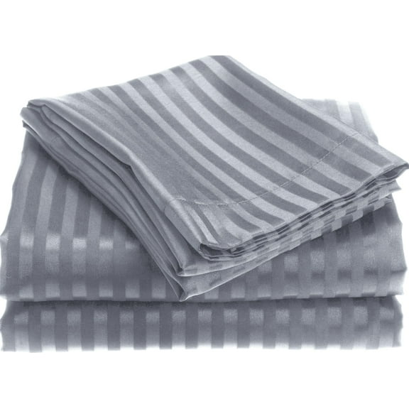 1800 Series Wrinckle Resistant 4 Piece Full Size Embossed Stripe Sheet Set - Grey