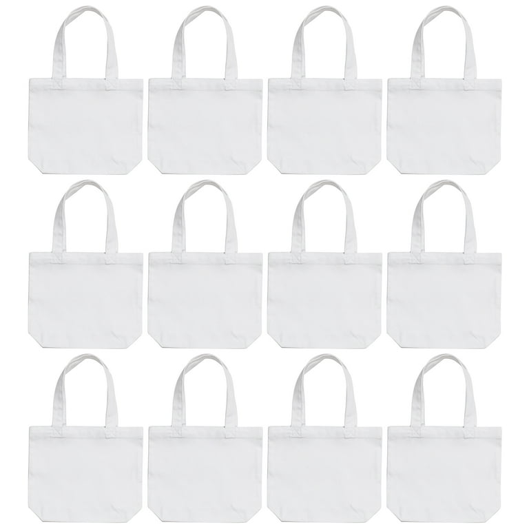 Podzly DIY Blank Canvas Tote Bags - Set of 12 Small 12 x 10 White Plain Totes for Crafting and Personalizing