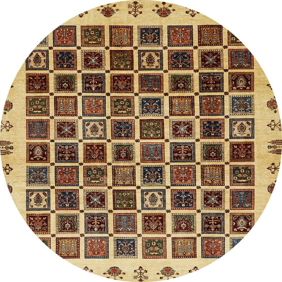 Ahgly Company Machine Washable Indoor Round Abstract Red Brown Area Rugs, 5' Round