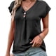 thumbnail image 1 of Camiseta de manga corta para mujer con cuello en V y botones, camiseta de verano suave y transpirable para el hogar, el trabajo, la escuela, negro M, 1 of 6