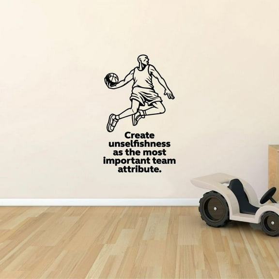 Create Unselfishness As Most Important Team Attribute Basketball Player Silhouette Vinyl Wall Sticker Art Decal Sports Boys Kids Room Design Bedroom Basketball Sports Wall Decor Size (20x18 inch)
