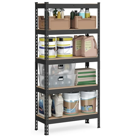 5-Tier Storage Shelves Metal Garage Storage Boltless Assembly Adjustable Shelving Unit 11.8 x 29.5 x 59.1 Inches Load 1929 lb for Shed Warehouse Basement Kitchen Black