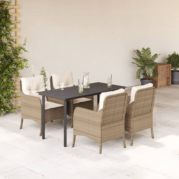 vidaXL 5 Piece Patio Dining Set with Cushions Beige Poly Rattan