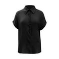 thumbnail image 5 of vigerkar Womens Summer Button Down Shirts Lapel Short Sleeve Shirt Collared Casual Comfy Blouses Tops Black, XXL, 5 of 6