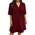 thumbnail image 3 of Horkkom Shirt Dresses for Women Plus Size Short Sleeve Mini Cotton Dress Summer Casual Button Sundresses with Pockets L, 3 of 9