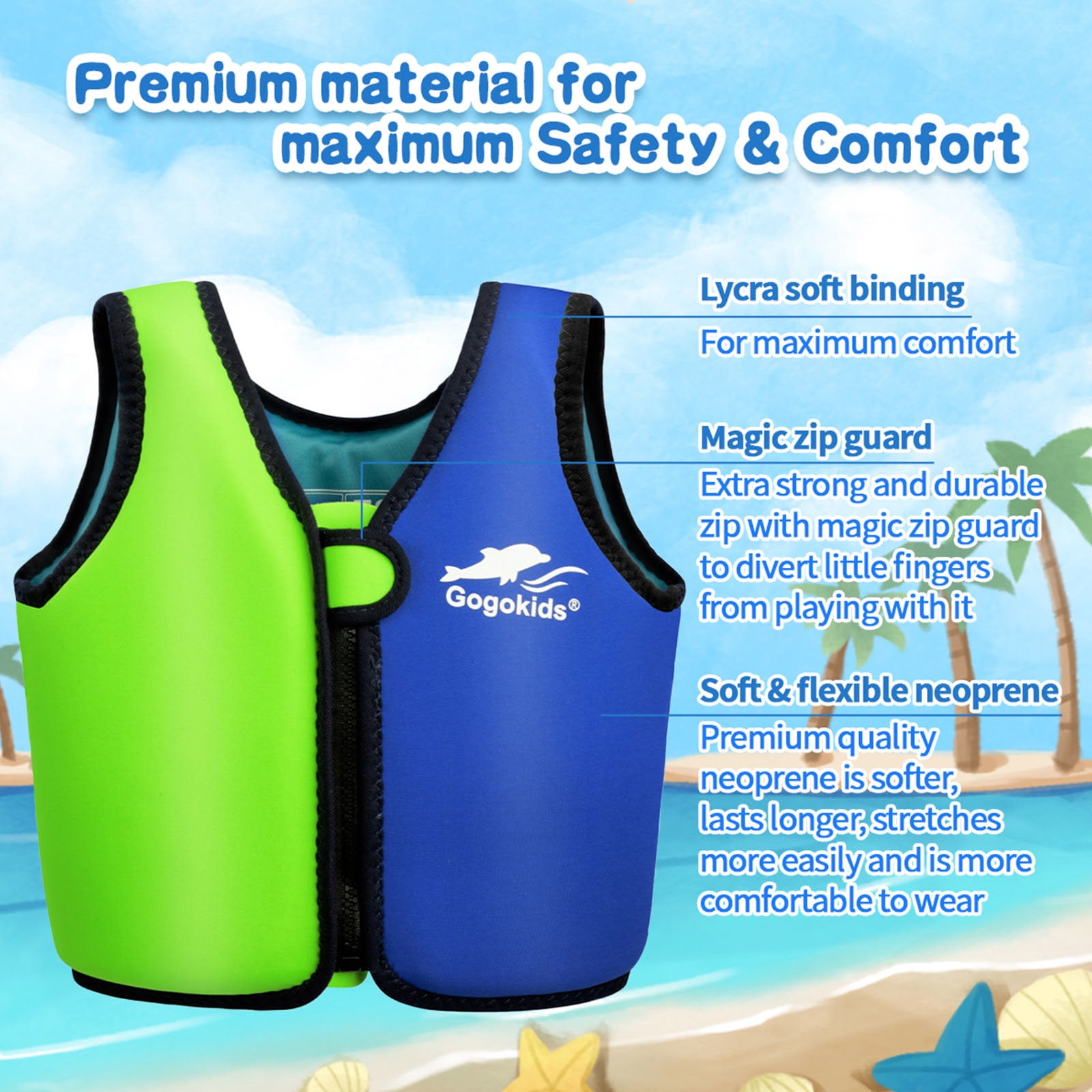 Gogokids Kids Swim Vest Life Jacket-Toddler Flotation Buoyancy Trainer Vests Swimming Aid Jacket for Boys/Girls Age 2-8 Years