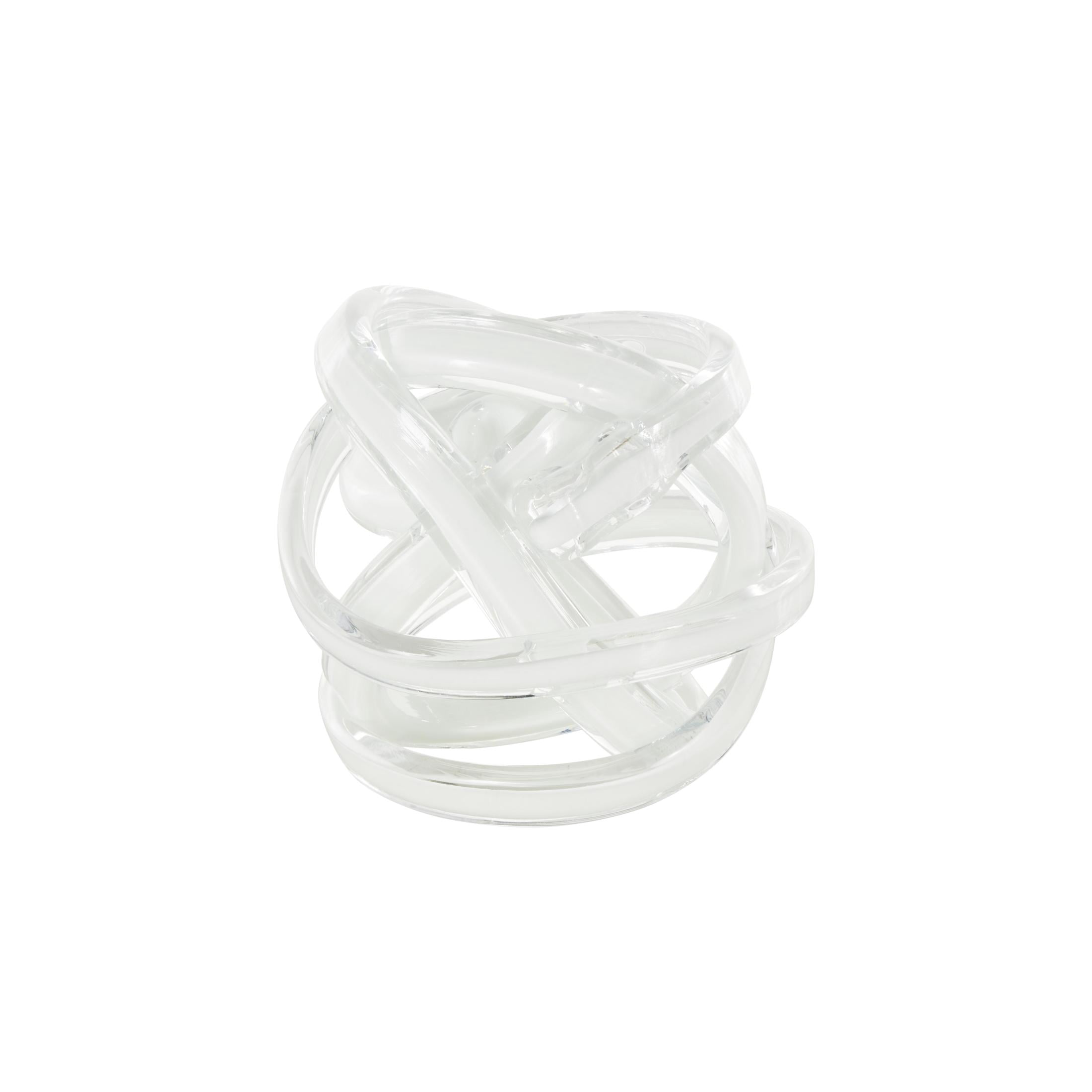 7" x 7" White Glass Brushed Ombre Twisted Knot Sculpture, by DecMode
