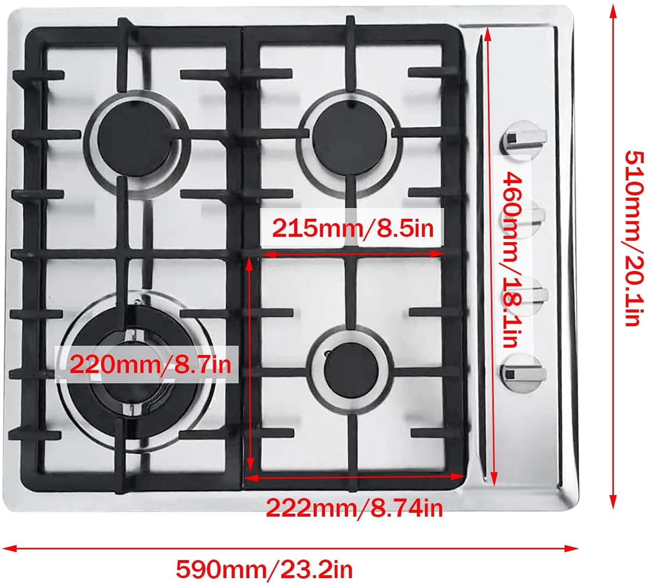 ANQIDI Gas Cooktop, 4 Burners Stainless Steel Stove NG/L-P-G Gas Hob Kitchen Built-In Stove