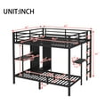 thumbnail image 3 of Metal Bunk Bed with Foldable Desk, Wardrobe & Guardrails - King Over Twin XL, Space Saving Design, Black, 3 of 9