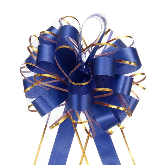 Uxcell 5Pcs 8" Large Big Pull Bows Gold Edge Organza Car Gift Wrapping  Dark Blue